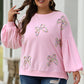 Embroidered Bow Lantern Sleeve Sweatshirt in 2 Colors (S - 3X)