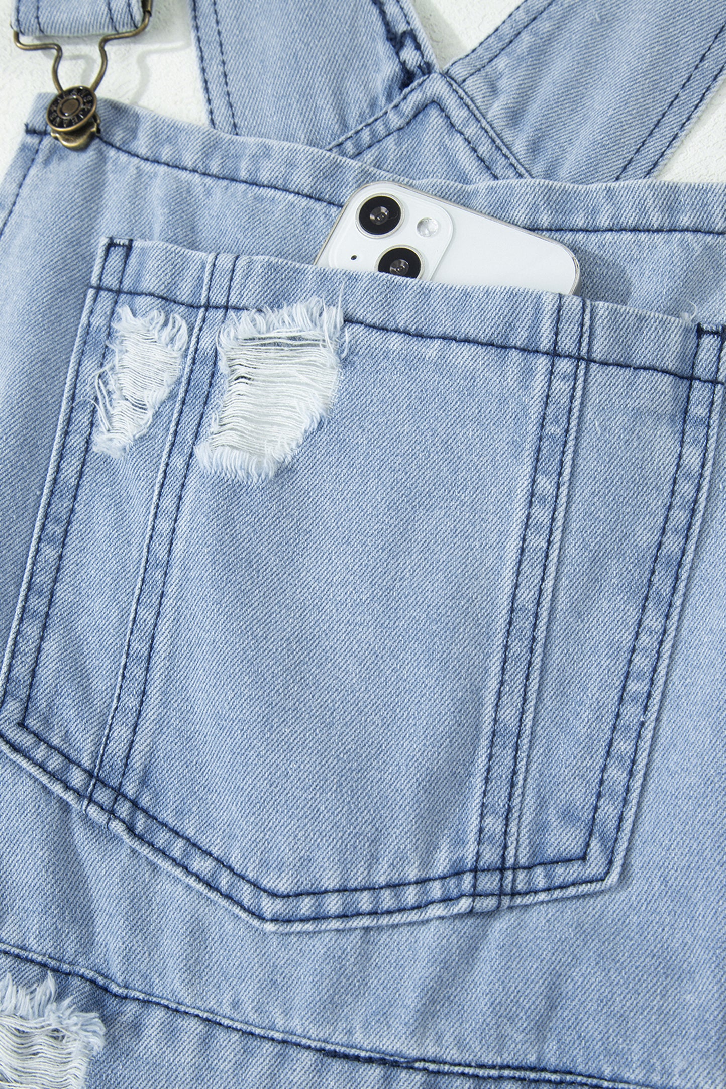 LaurenNichole Vintage Distressed Denim Wide-Legged Overall Jumpsuit