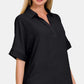 Black Texture Collared Neck Shirt (S - 3X)