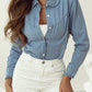 Vintage Blue Elegant Ruffled Collared Chambray Shirt