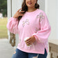 Embroidered Bow Lantern Sleeve Sweatshirt in 2 Colors (S - 3X)