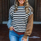 Black Stripped Color-block Sleeve Chic Casual Sweater