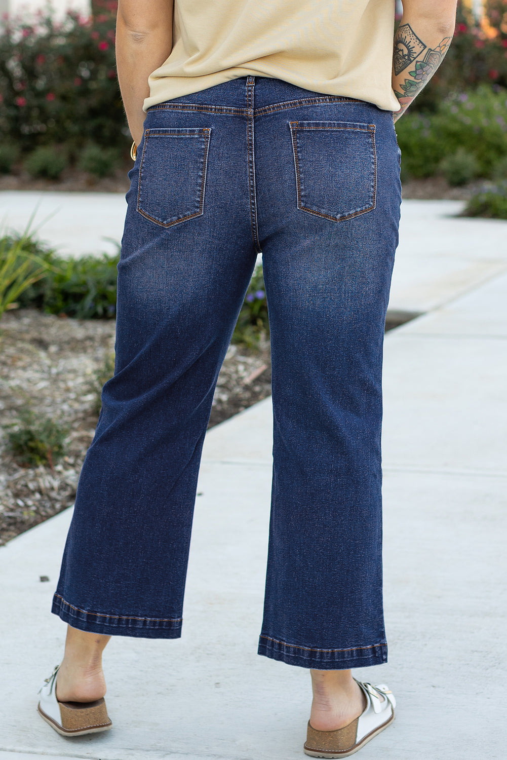 Navy Blue Tailored Wide Leg High Waist Jeans (up to 2X)