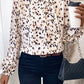 Leopard Lantern-Sleeve Pleated Blouse