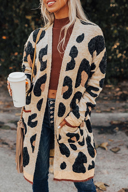 Cozy Leopard Knit Midi Cardigan