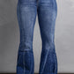 Dark Denim Blue Tailored Washed Flare Jeans (S - 2X)