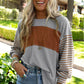 Casual Colorblock Striped Bishop Sleeve Shirt