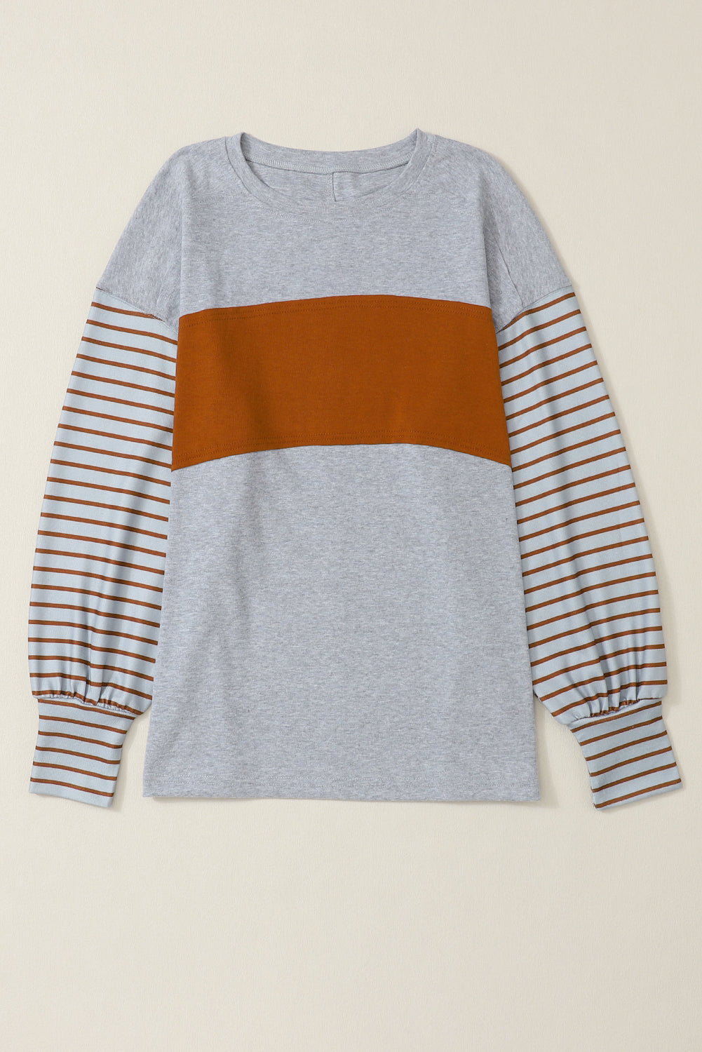 Casual Colorblock Striped Bishop Sleeve Shirt