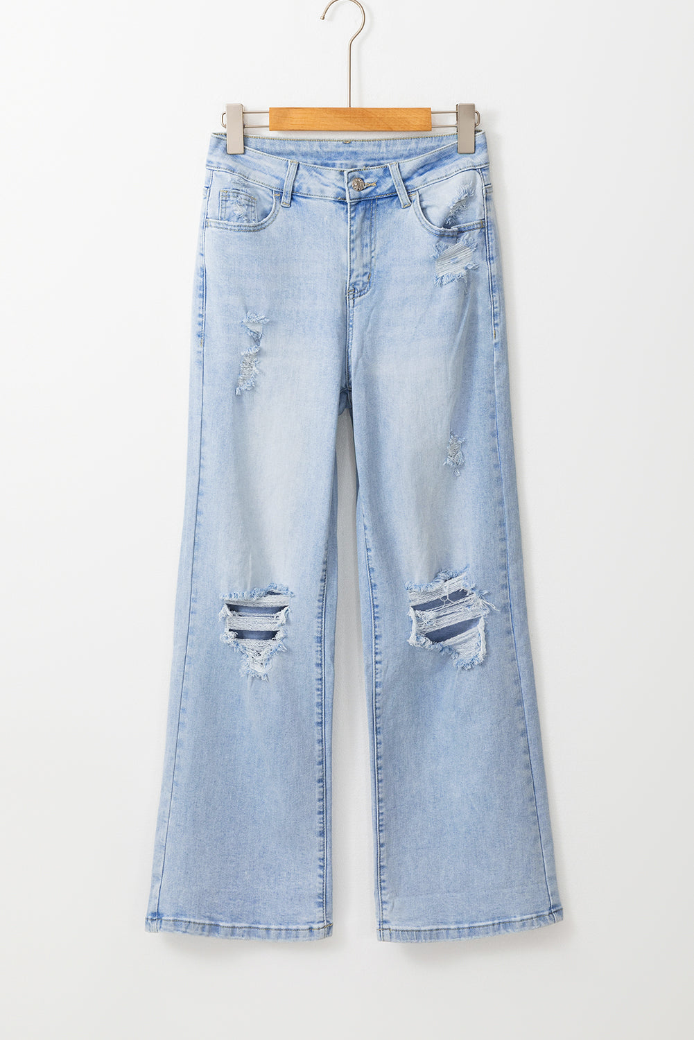 Chic Vintage Light Wash Distressed Flare Jeans