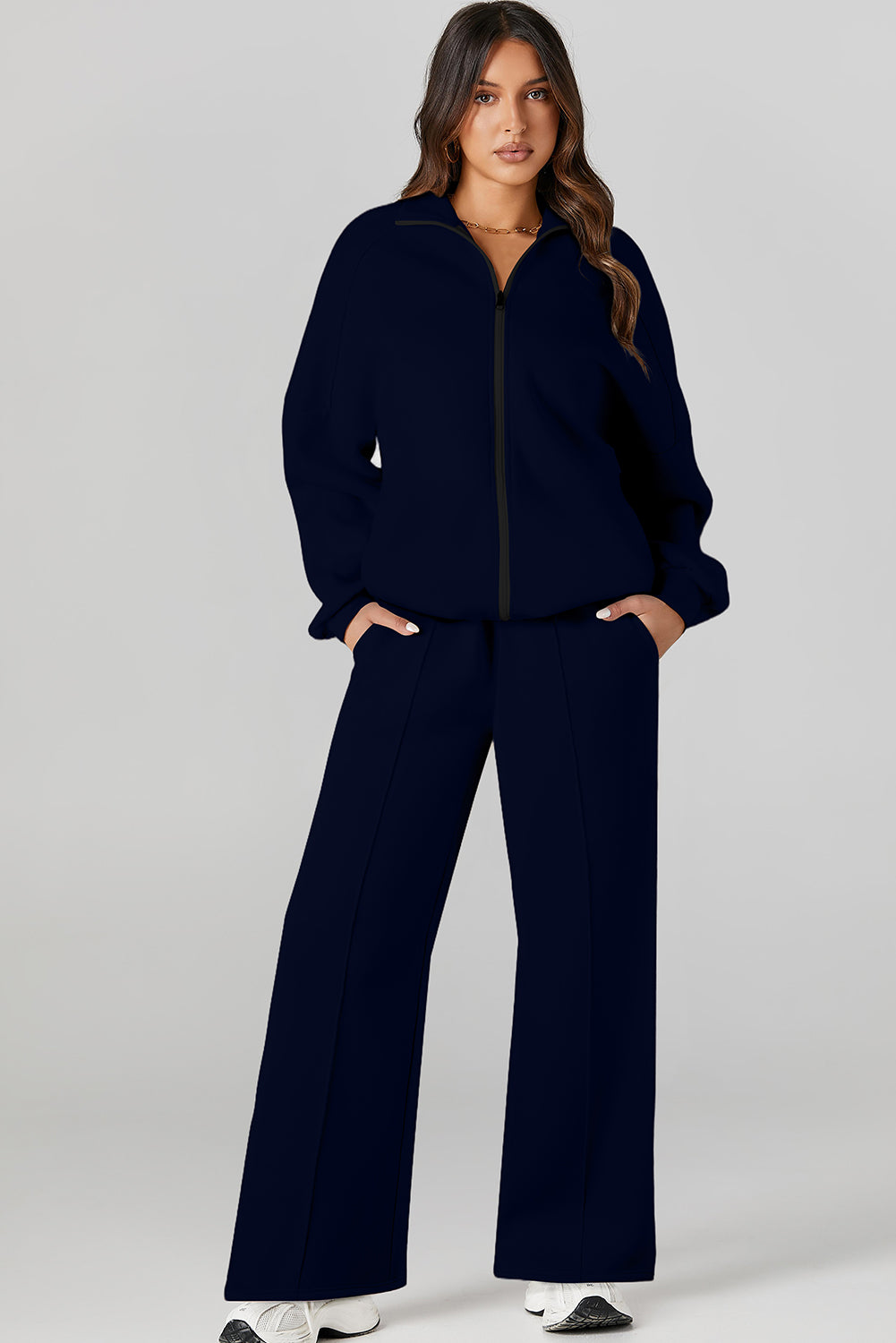 The Activepologie Comfy High Neck Zip-Up Jacket / Wide Legged Sweatsuit in 6 Colors (S - 2X)