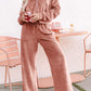 Comfy Peach Velvet Zip-Up Hoodie + Wide Leg Pants Outfit at LaurenNichole