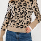 LaurenNichole Classy Brown Leopard Buttoned Down Ruffled Cuffed Sweater