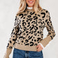 LaurenNichole Classy Brown Leopard Buttoned Down Ruffled Cuffed Sweater