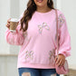 Embroidered Bow Lantern Sleeve Sweatshirt in 2 Colors (S - 3X)