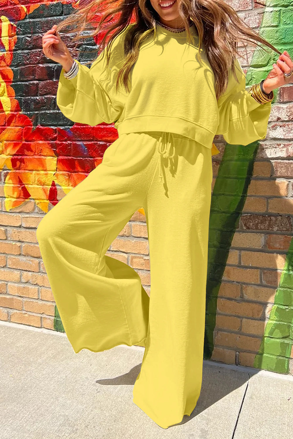 Comfy Pink Ruffle Sleeve Wide Legged Sweatsuit Outfit in 3 Colors