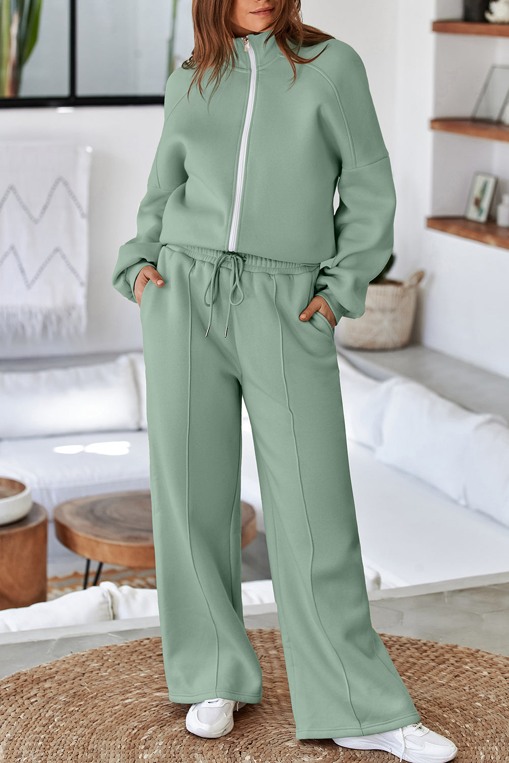 The Activepologie Comfy High Neck Zip-Up Jacket / Wide Legged Sweatsuit in 6 Colors (S - 2X)