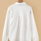 White Crinkled Texture Lantern Sleeve Button Down Loose Shirt