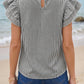 Black Stripe Striped Ruffle Sleeve Short Sleeve Round Neck Casual Shift Blouse