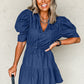 Chic Puff Sleeve Tie Waist Denim Dress