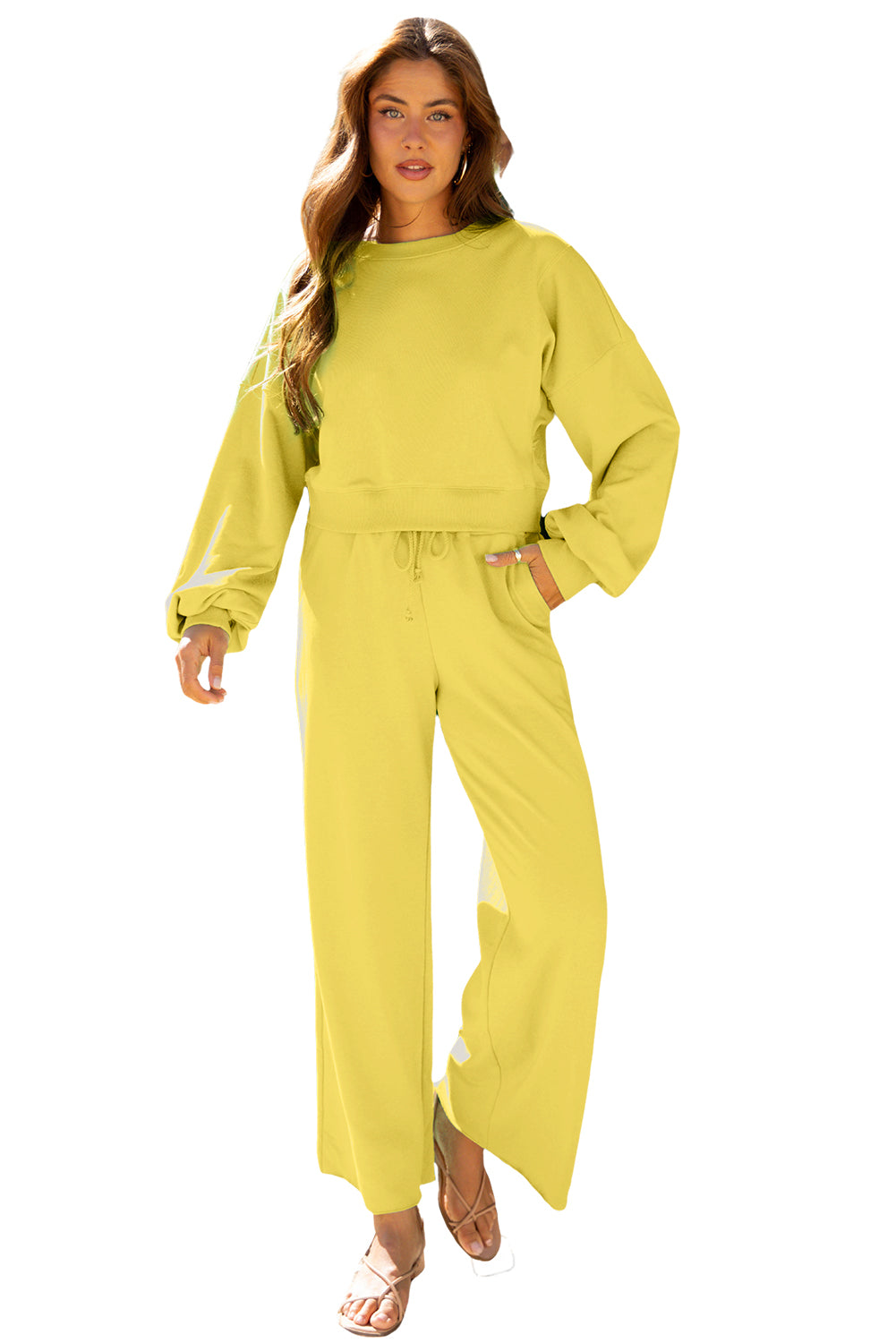 Comfy Ruffle Sleeve Wide Legged Sweatsuit Outfit in 3 Colors