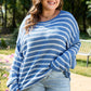 Comfy Blue Stripe Oversized Sweater (1X - 4X)