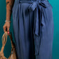 Belted Frilly-Waist Wide-Leg Pants