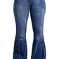 Dark Denim Blue Tailored Washed Flare Jeans (S - 2X)