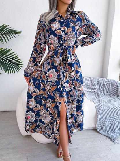 Classic Floral Tie Waist Midi Dress in 3 Colors