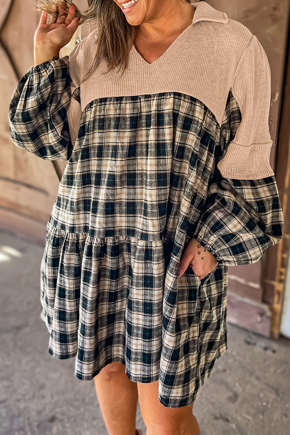 Classic Oversized Plaid Waffle Knit Shirt (1X - 4X)