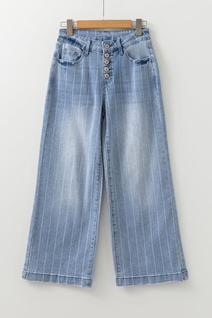 Comfy Multi Button Pinstripe Wide Leg Jeans (Size 4 - 16)