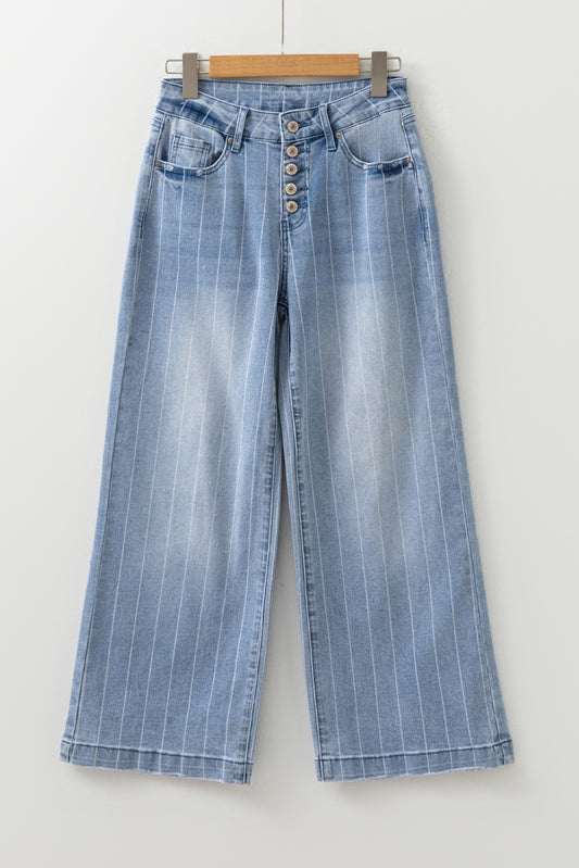 Comfy Multi Button Pinstripe Wide Leg Jeans (Size 4 - 16)