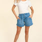 High Rise Button Fly Washed Denim Shorts