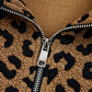 Cozy Daydream Brown Leopard Polo Zip Up Sweatshirt at LaurenNichole