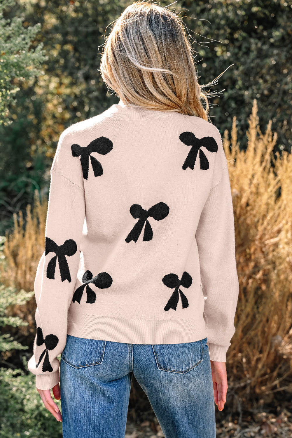 Classic Pearl Embellished Bow Knit Sweater