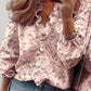 Ruffled Print V-Neck Blouse (S - 2X)