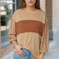 Casual Colorblock Striped Bishop Sleeve Shirt