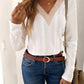 Eyelet Lace V-Neck Dropped Shoulder T-Shirt