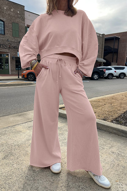 Comfy Pink Ruffle Sleeve Wide Legged Sweatsuit Outfit in 3 Colors
