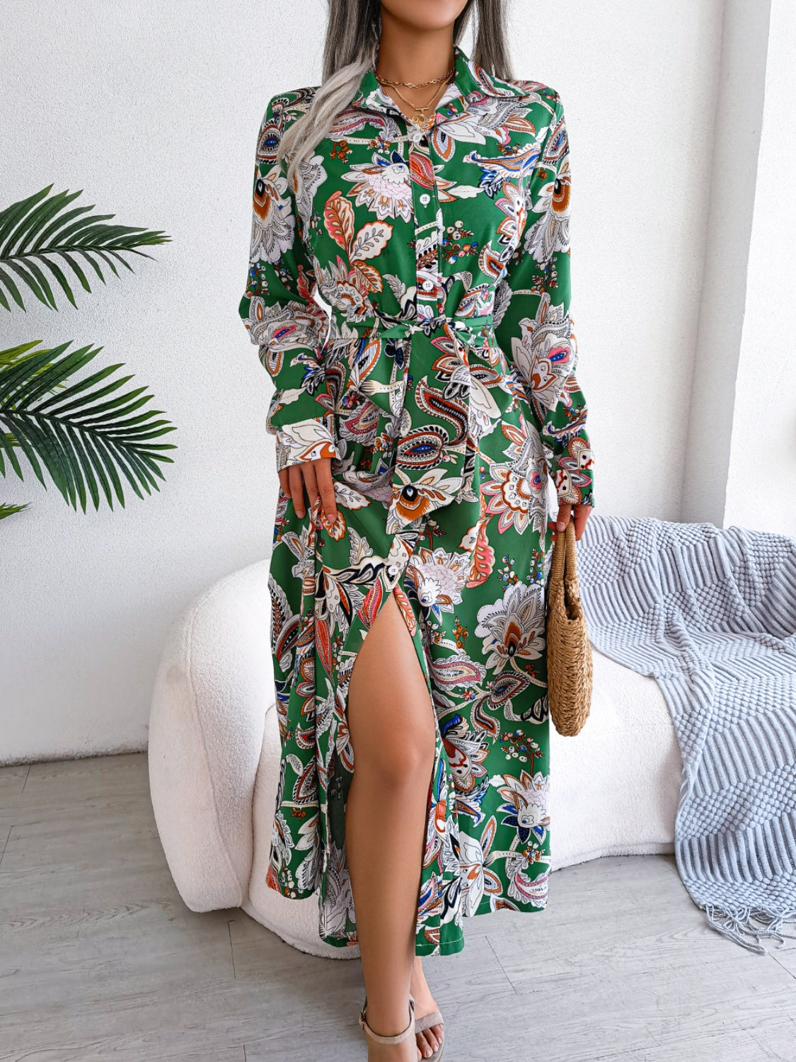 Classic Floral Tie Waist Midi Dress in 3 Colors