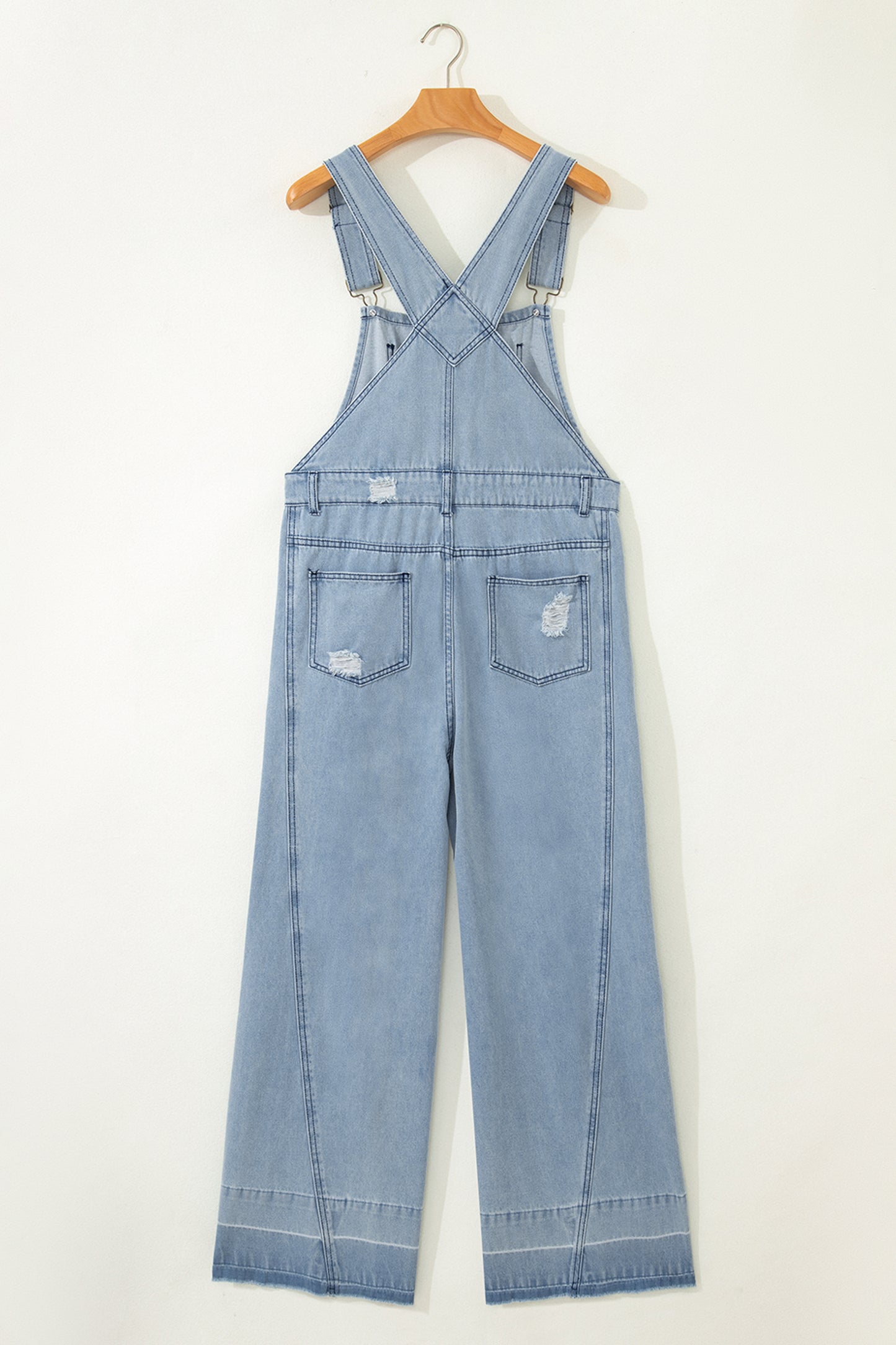 LaurenNichole Vintage Distressed Denim Wide-Legged Overall Jumpsuit