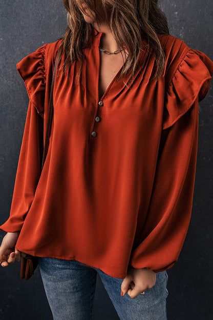 Ruffled Pleated V-Neck Blouse