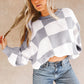 Cozy Knit Oversized Checkered Bishop Sleeve Sweaters in 3 Colors (S - 2X)