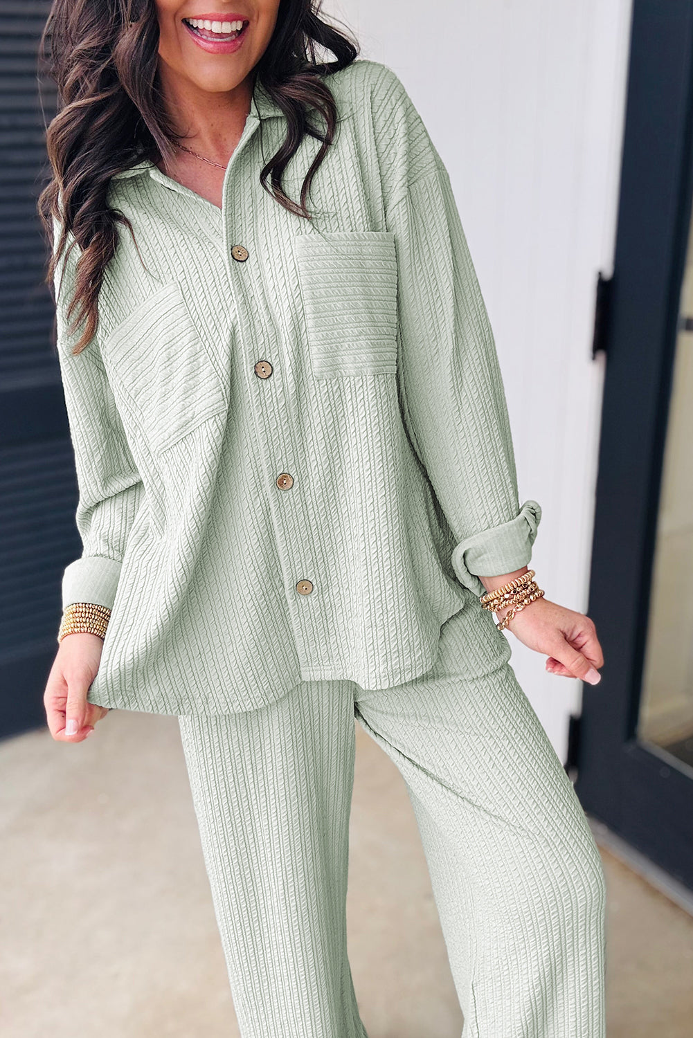 Ice Aqua Tailored Button-Down 2-Piece Daydream Outfit — our relaxed luxe style at LaurenNichole