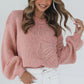 Cozy Flower Bishop Sleeve Knit Peach Sweater