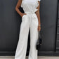 Ruffled Round Neck Cap Sleeve Jumpsuit