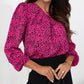 Rose Leopard Print Pleated Blouse with Keyhole