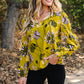 Vintage Floral V Neck Ruffle Trim Long Sleeve Blouse