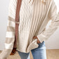 Cable-Knit Color Block Round Neck Sweater