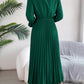 Pleated Half Button Long Sleeve Midi Dress