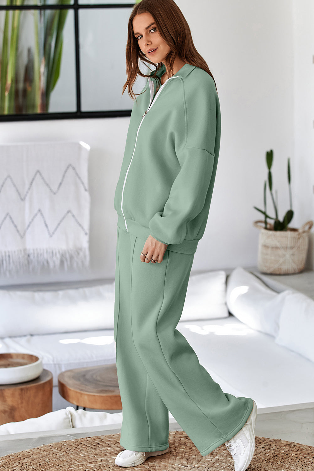 The Activepologie Comfy High Neck Zip-Up Jacket / Wide Legged Sweatsuit in 6 Colors (S - 2X)